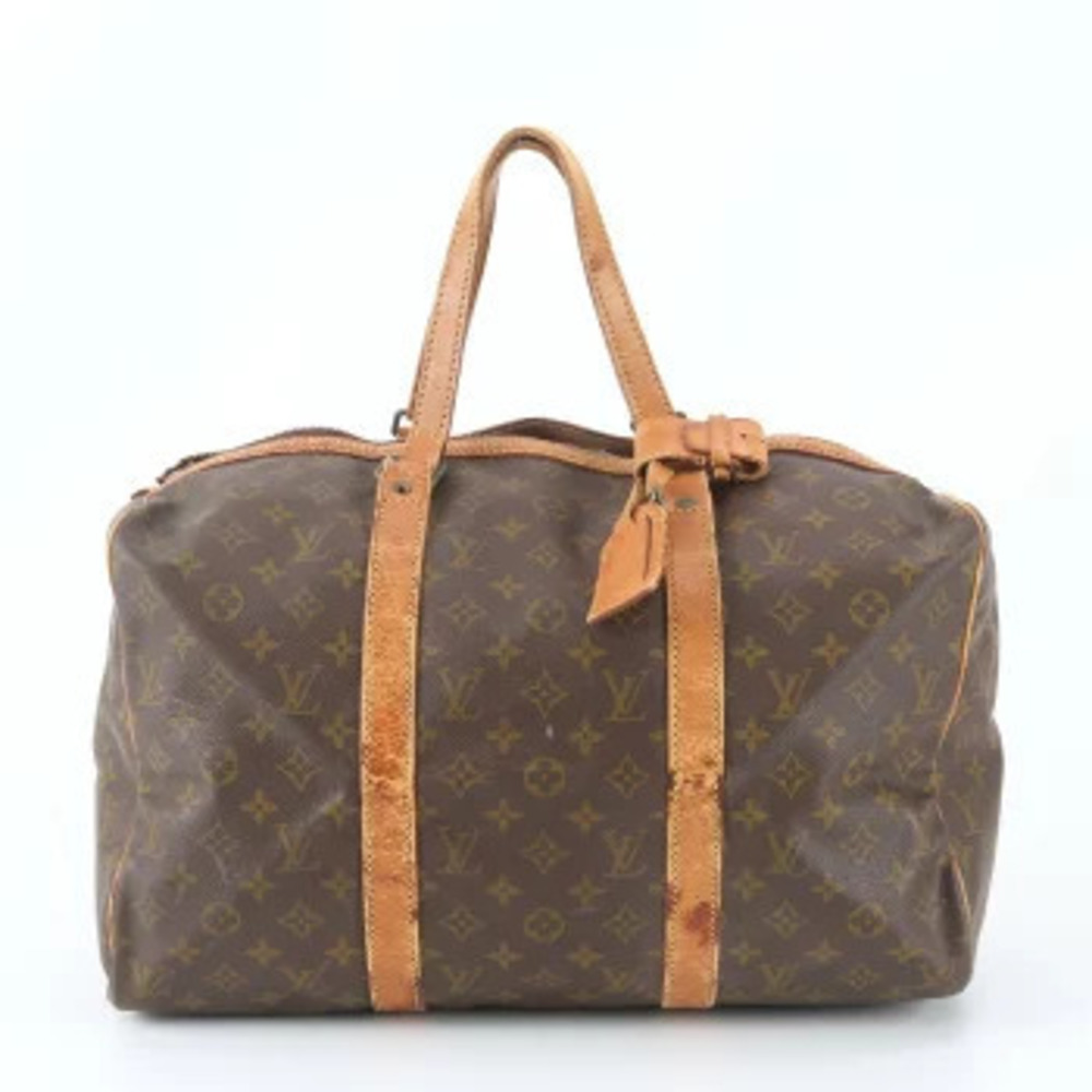 Louis Vuitton Monogram Sac Souple Leather Boston Bag Trip Tote Brown